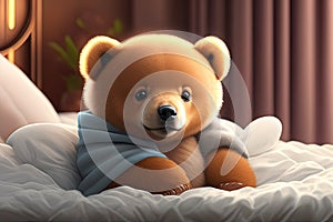 Baby Bear Sick in Bed Generative AI