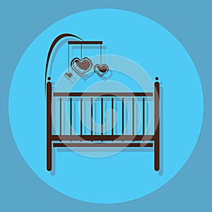 Baby bed circle icon with shadow
