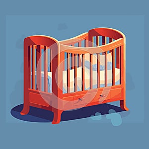 Baby bed, cradle vector illustration. Comfortable wooden crib cot. Childcare accessory