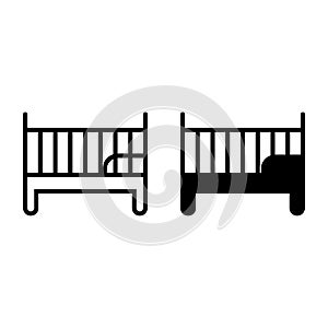Baby bed line and glyph icon. Child bed vector illustration isolated on white. Cot outline style design, designed for