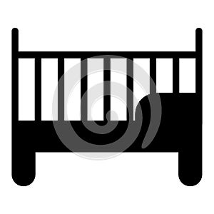 Baby bed solid icon. Child bed vector illustration isolated on white. Cot glyph style design, designed for web and app