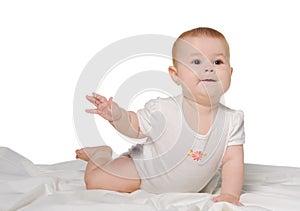 The baby on a bedsheet