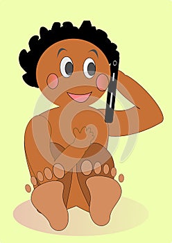Baby black talking on cell