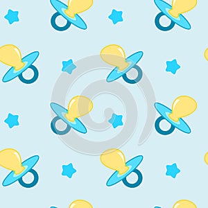 Baby blue background seamless pattern with pacifier