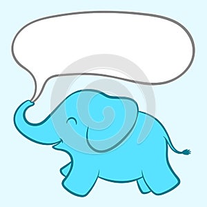 Baby blue elephant with a speech bubble