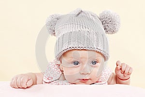 Baby with blue eyes portrait.