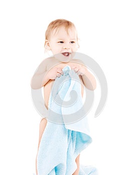 Baby with blue towel