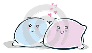 Baby bluen and pink cute pillows with cute eyes vector illustration