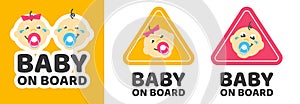 Baby on board sign car sticker icon vector flat cartoon graphic illustration, children kids safety warning label signboard for