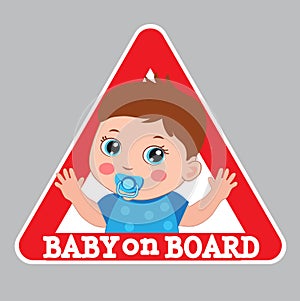 Baby On Board Sign. Car Warning Sign. Boy On Board Color Sticker.