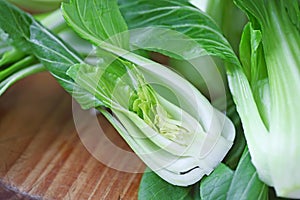 Baby bok choy cut in half