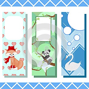 Baby bookmarks with cute animals, vector graphics