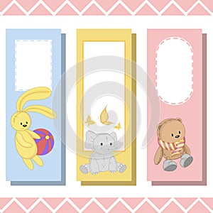 Baby bookmarks with cute animals, vector graphics