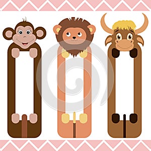 Baby bookmarks with cute animals, vector graphics