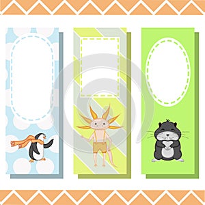 Baby bookmarks with cute animals, vector graphics