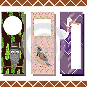 Baby bookmarks with cute animals, vector graphics