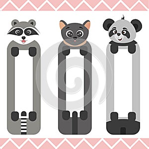 Baby bookmarks with cute animals, vector graphics