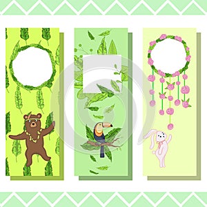 Baby bookmarks with cute animals, vector graphics