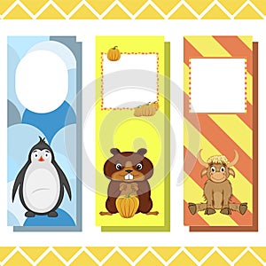 Baby bookmarks with cute animals, vector graphics