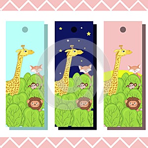 Baby bookmarks with cute animals, vector graphics