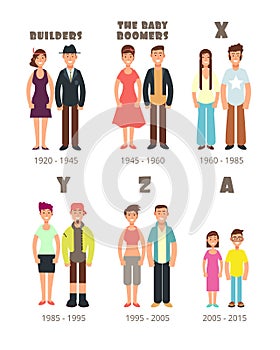 Baby boomer, x generation vector people icons