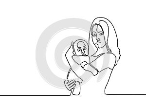 baby born one line drawing minimalist of mother and her son