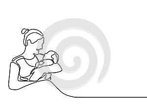 baby born one line drawing minimalist of mother and her son