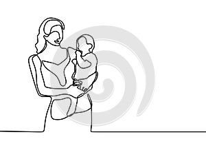 baby born one line drawing minimalist of mother and her son