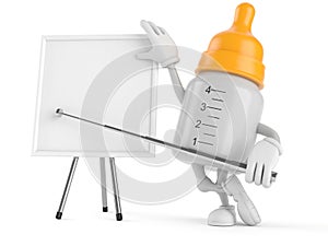 Baby bottle character with blank whiteboard