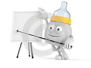 Baby bottle character with blank whiteboard