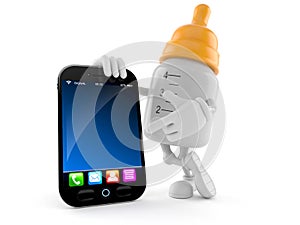 Baby bottle character with smart phone