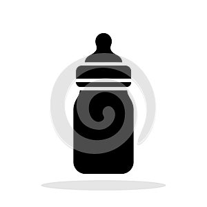 Baby bottle icon. Black baby milk bottle symbol on white background.