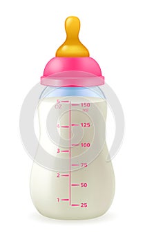 Baby bottle with milk formula - pink cap