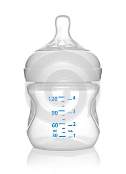 Baby bottle for milk . Isolated on white