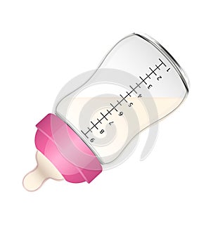 Baby bottle with milk. Vector illustration.