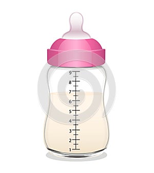 Baby bottle with milk. Vector illustration.