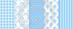 Baby bow pastel patterns. Blue seamless backgrounds. Vector illustration