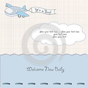 Baby boy announcement card with airplane