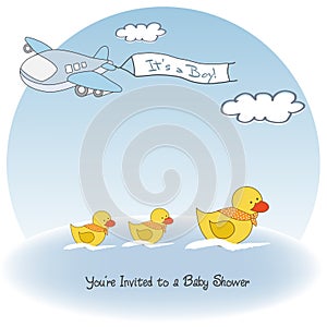 Baby boy announcement card with airplane