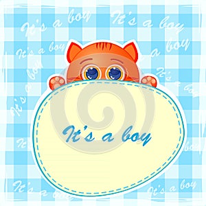 Baby boy announcement card. Vector illustration