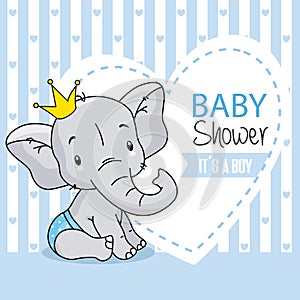 Baby boy arrival card. cute baby elephant.