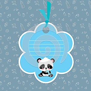 Baby boy arrival card or shower card with cute little panda