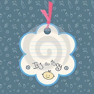 Baby boy arrival card or shower card. Place for text.