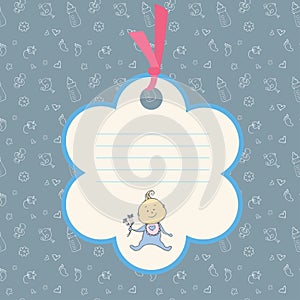 Baby boy arrival card or shower card. Place for text