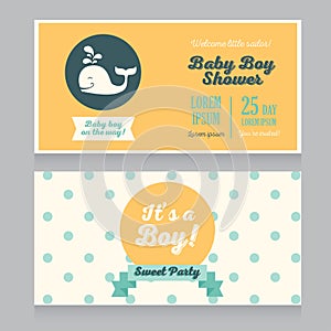 Baby boy arrival cards template with cute whale