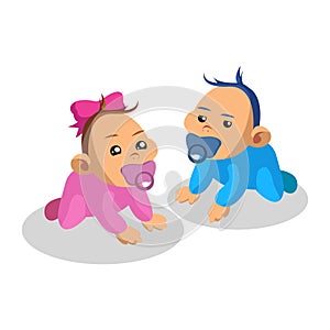 Baby Boy And Baby Girl Color Illustration Design