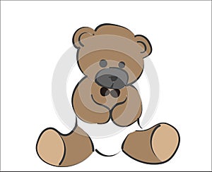 Baby boy bear sitting on white background