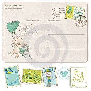 Baby Boy Birthday Postcard with set of stamps