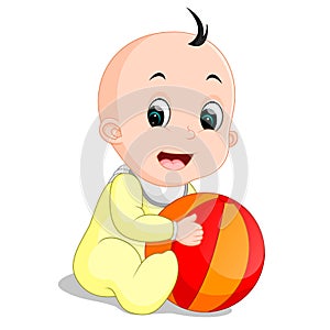 Baby boy cartoon holding colorful ball