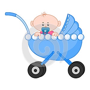 Baby boy.Cute baby boy sitting in a carriage vector illustartion